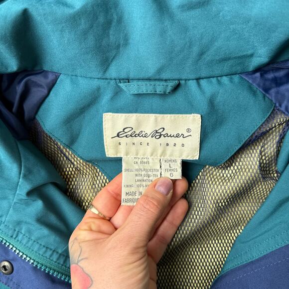 Vintage Eddie Bauer Rain Jacket Coat Women's Large Green Gore-Tex Hooded 4490 - Picture 6 of 12